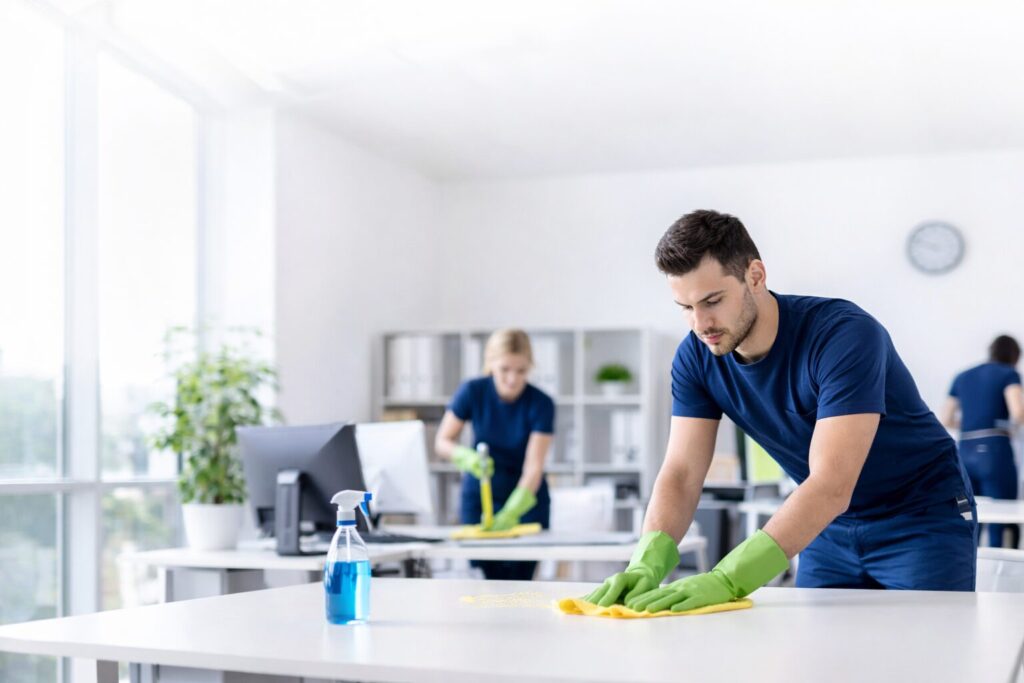 Commercial office cleaning service team